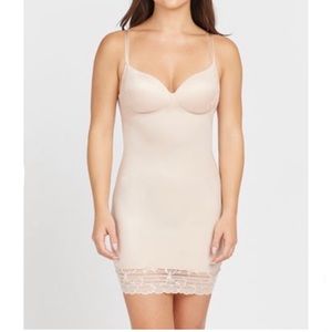Spanx Red Hot Sleeveless Lace Cupped Full Slip Dress Beige Nude Cocktail XL